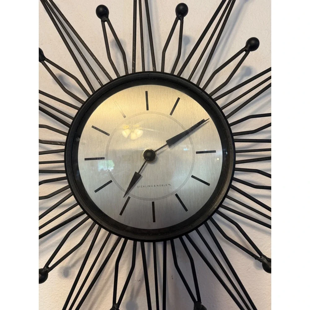 Sterling & Noble Black Starburst Wall Clock Mid Century Modern 18 Inch Retro
